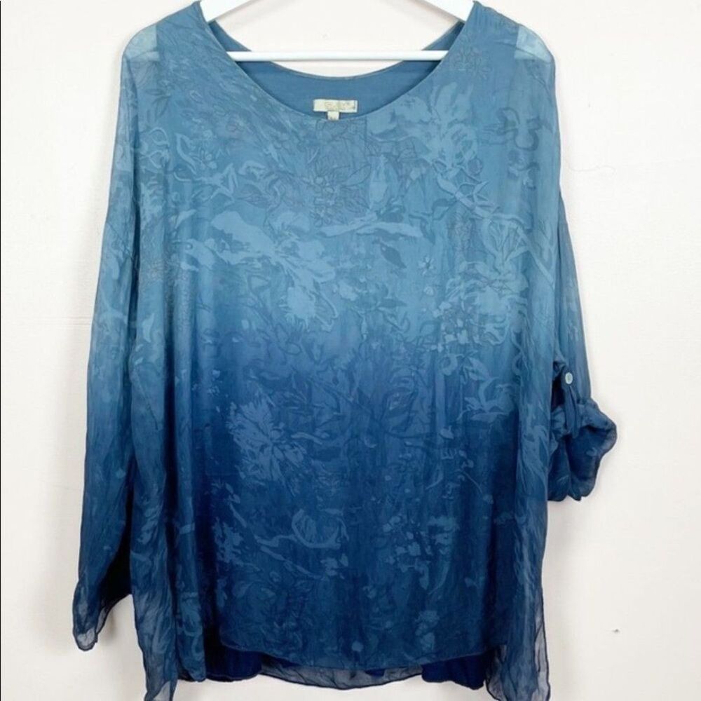 Silk top blouse Blue Teal sleeve blouse Made in Italy